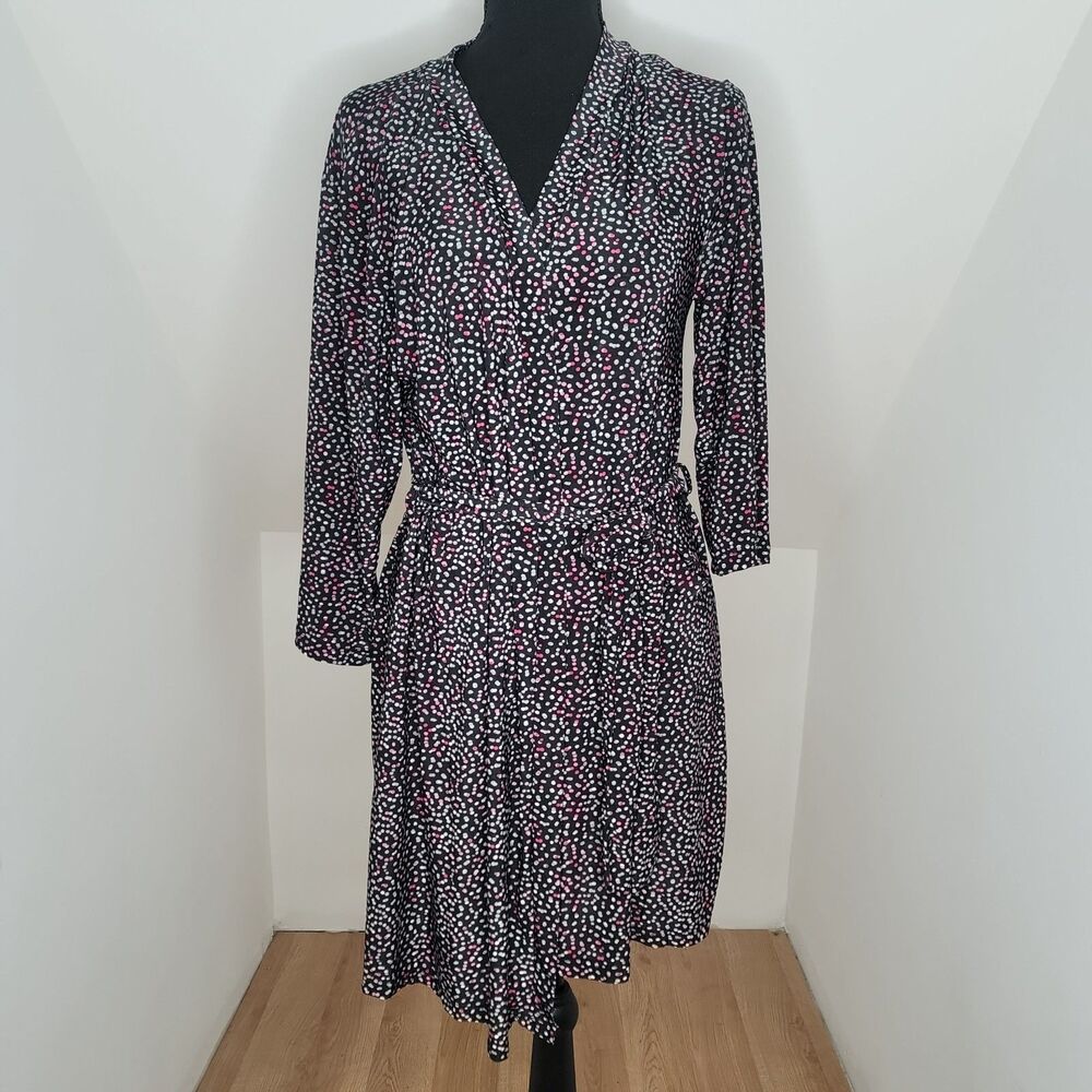 Rene Rofe Sleepwear Robe Womens S Small Short Black Polka Dot Kimono 504347